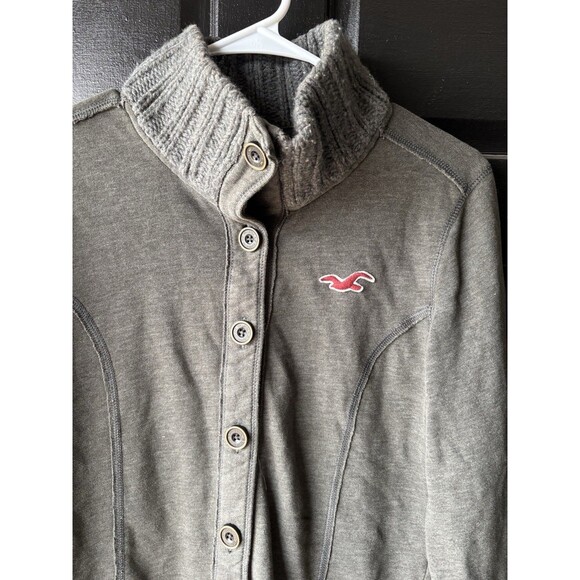 Hollister Gray Button Up Jacket Cardigan Sweater Rib Collar French Terry Fleece - Picture 2 of 10